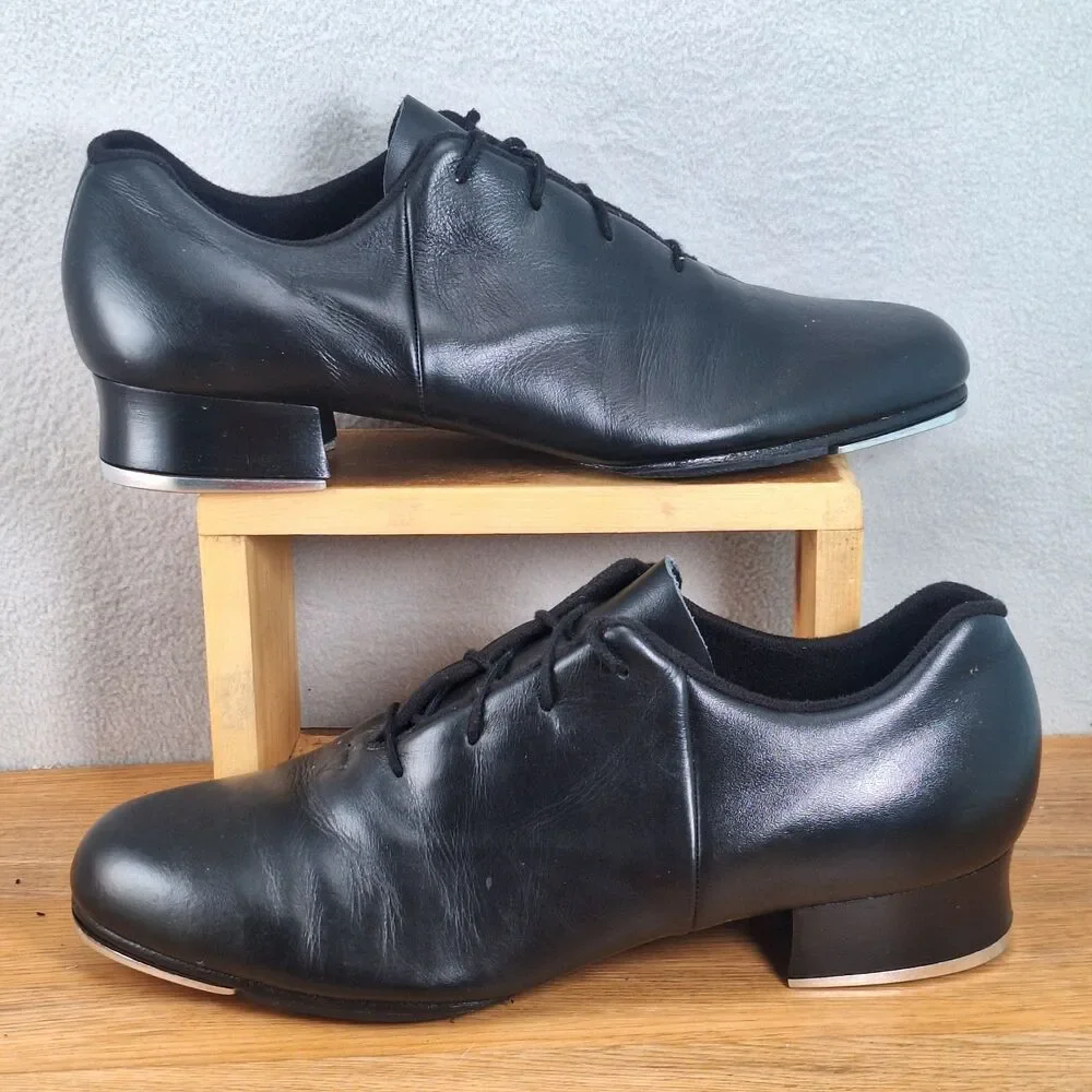 Bloch Shockwave Men's 10.5 Black Leather Lace-Up Tap Dance Shoes Performance